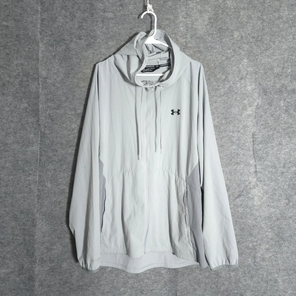 Under Armour Storm Windbreaker Mens XXL Gray Full Zip Hoodie Water Repellent UA‎